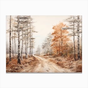 A Painting Of Country Road Through Woods In Autumn 3 Canvas Print