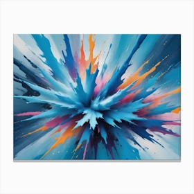 An Abstract Explosion Of Blue, Orange, Pink And White Paint Splatters, Creating A Dynamic And Vibrant Composition Canvas Print