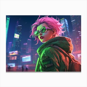 cyberpunk girl with vibrant pink hair Canvas Print