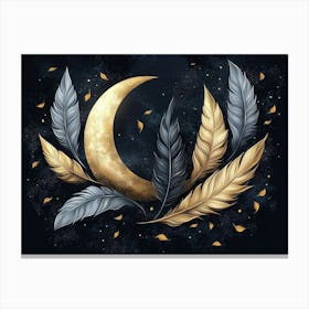 Moon And Feathers 5 Canvas Print