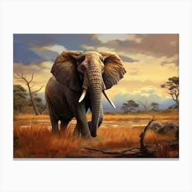 African Elephant In The Savannah Painting 3 Canvas Print