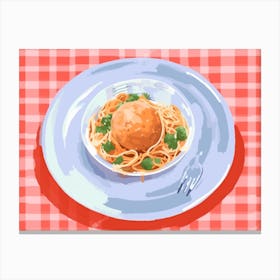A Plate Of Meatballs Spaguetti, Top View Food Illustration, Landscape 1 Canvas Print