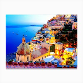 View Of The Town And The Seaside In A Summer Sunset Sorrento, Italy Canvas Print