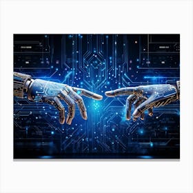 Abstract Cyber Concept Art Depicting A Human Hand And Artificial Intelligence Robotic Finger Almost 2 1 Canvas Print