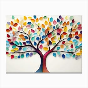 Colorful Tree With Leaves On Hanging Branches Of Blue, White And Golden 14 Canvas Print