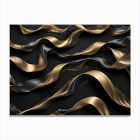 Abstract 3d Rendering Of A Pattern Of Black And Gold Ribbons Intertwining And Flowing Against A Black Background Canvas Print