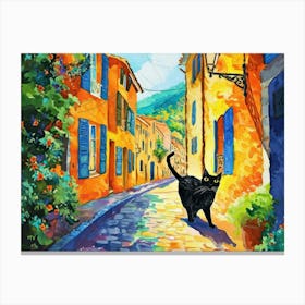 Nice, France   Cat In Street Art Watercolour Painting 3 Canvas Print