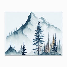 Mountain And Forest In Minimalist Watercolor Horizontal Composition 386 Canvas Print