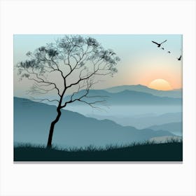 Lone Tree At Sunset 3 Canvas Print