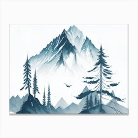 Mountain And Forest In Minimalist Watercolor Horizontal Composition 272 Canvas Print