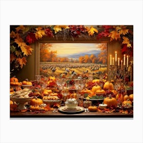 An Upbeat Thanksgiving Promotion Captured In A Spectacle Of Lavish Autumnal Embellishments Surroun (1) Canvas Print