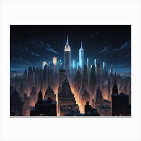 Cityscape At Night New York City Skyline City Space Night Canvas Print