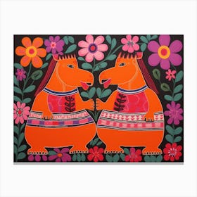 Hippopotamus Folk Style Animal Illustration Canvas Print