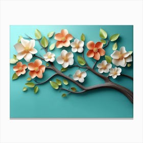 Elegant Colorful 3d Flowers With Leaves On A Tree 1 Canvas Print