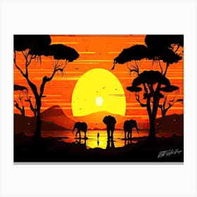 African Serengeti - Sunset Elephants Canvas Print