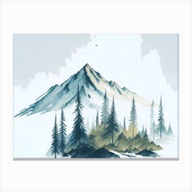 Mountain And Forest In Minimalist Watercolor Horizontal Composition 207 Canvas Print
