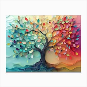 A 3d Abstract Design That Features A Colorful Tree With Hanging Branches And Multicolored Leaves 1 Canvas Print