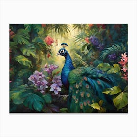 Peacock In The Jungle Canvas Print