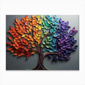 A Vibrant 3d Tree With Cascading Leaves Of Every Hue, Creating A Mesmerizing 1 Canvas Print