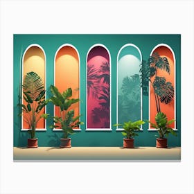 Tropical Plants In The Window Canvas Print