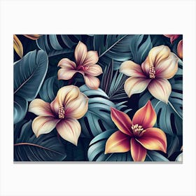 Tropical Seamless Pattern With Exotic Flowers And Leaves Canvas Print