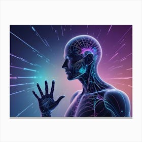 A Human Figure With Glowing Neural Pathways And A Bright Light Emanating From Their Hand, Representing The Potential Of The Human Mind Canvas Print