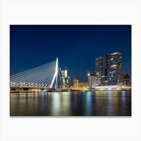 Erasmus Bridge In Rotterdam At Night Canvas Print