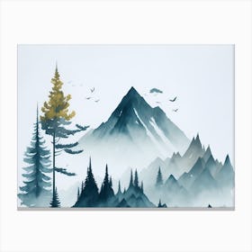 Mountain And Forest In Minimalist Watercolor Horizontal Composition 115 Canvas Print