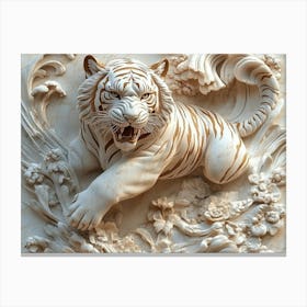 A Fierce Tiger Prowling 3d Carved from Marble Stone Canvas Print