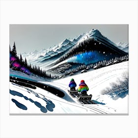 Snowmobiles In The Snow Canvas Print