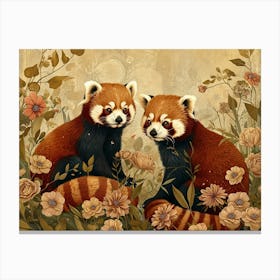 Floral Animal Illustration Red Panda 1 Canvas Print