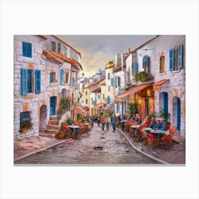 Cafes In Greece Canvas Print