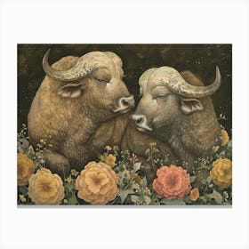 Floral Animal Illustration Buffalo 2 Canvas Print