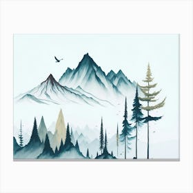 Mountain And Forest In Minimalist Watercolor Horizontal Composition 209 Canvas Print