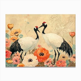 Floral Animal Illustration Crane 4 Canvas Print