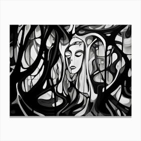 Enigmatic Encounter Abstract Black And White 12 Canvas Print