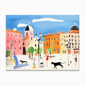 Turin Italy Cute Watercolour Illustration 1 Canvas Print