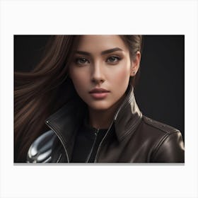 Girl In A Leather Jacket Canvas Print
