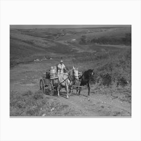 Mrs Olie Thompson Driving Wagon Loaded With Water Barrels, North Dakota By Russell Lee Canvas Print