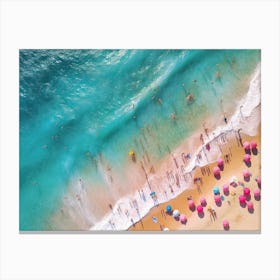 Aerial View Beach Club Pink Umbrellas Summer Photography Canvas Print