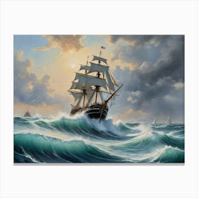 Sailing Ship In Rough Seas 6 Canvas Print