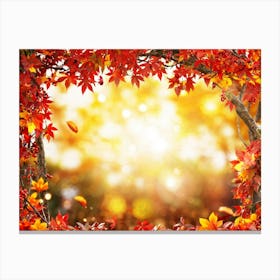 Autumn Themed Frame Showcasing An Explosion Of Vibrant Foliage Hues Ranging From Deep Reds To Warm Canvas Print