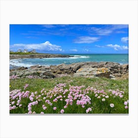 Pink Flowers By The Sea Canvas Print