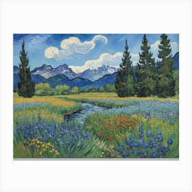 Beneath the Sky's Canvas Wildflowers In The Meadow Canvas Print