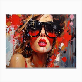 Woman In Red Sunglasses 10 Canvas Print