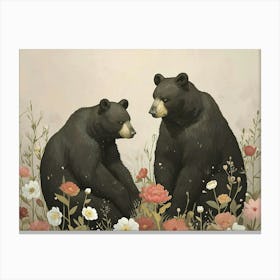 Floral Animal Illustration Black Bear 2 Canvas Print