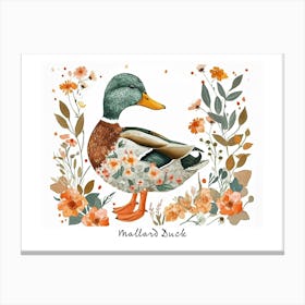 Little Floral Mallard Duck 1 Poster Canvas Print