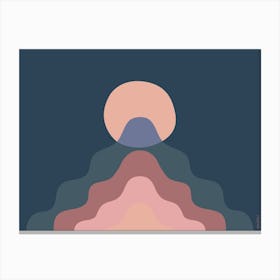 Open Your Mind Landscape Dark Blue And Pink Muted Colours Minimalist Playful Wavy Canvas Print