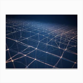 Abstract Image Of A Grid Of Glowing Golden Lines Extending Into The Distance, Resembling A Network Or A Constellation Of Stars Canvas Print