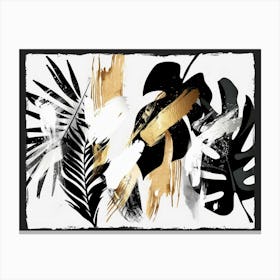 Black And Gold Tropical Leaves Canvas Print